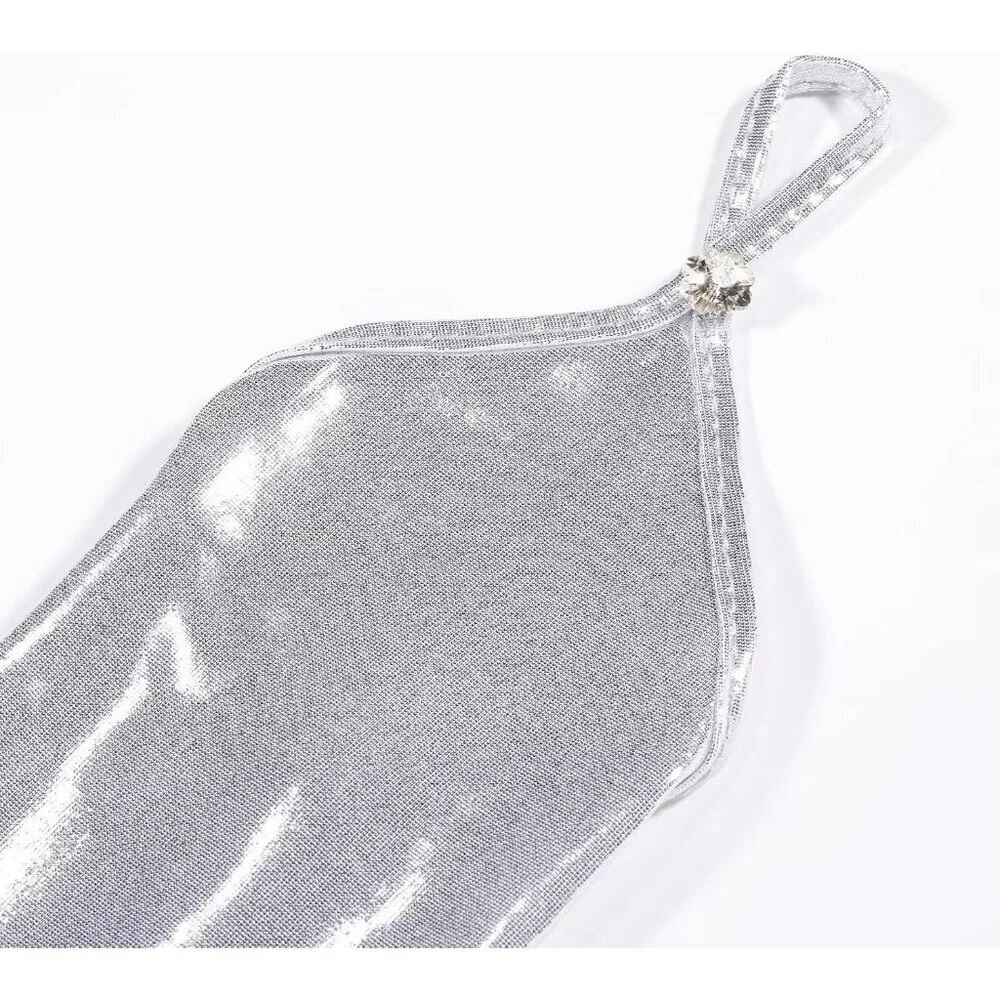 Women's Silver Shiny Elastic Satin Rave Fingerless Long Gloves Party Costume